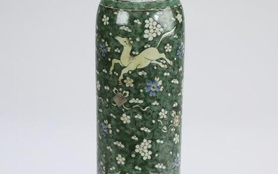 Chinese famille verte sleeve vase w/ heavenly horses