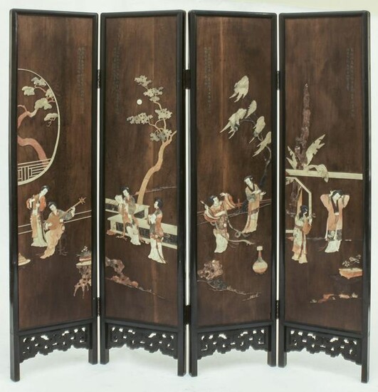 Chinese hardwood four panel screen