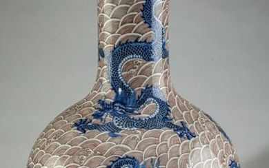 Chinese iron red and cobalt dragon motif vase