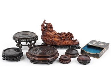 Chinese wooden and metalware including a root wood carving o...