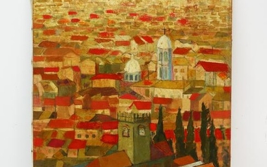 Moises Barrientos, Red Rooftops, Oil on Canvas