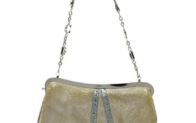 Christian Dior Beige Silver Suede Saddle Handbag Pouch BM-1003