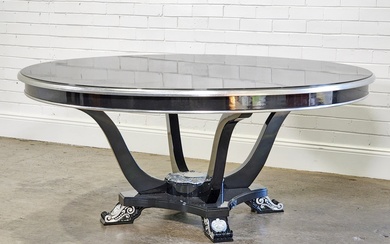 Circular black lacquered dining table with silver foil (h:78 x...