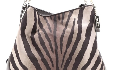 Coach Madison Phoebe Shoulder Bag in Zebra Print Nylon and Brown Leather