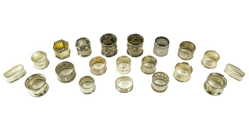Collection of 20 Sterling and Silver Napkin Rings
