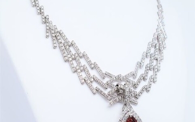 Convertible unique - 18 kt. White gold - Necklace with pendant - 20.50 ct Tourmaline - Diamonds