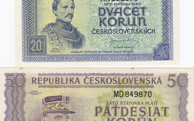 Czehoslovakia 20 & 50 Korun 1945 specimens (2)