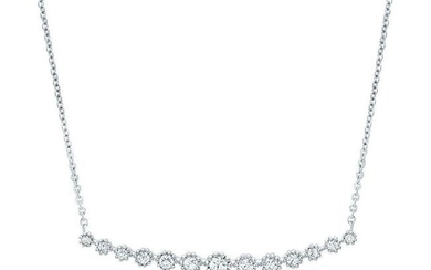 Diamond 13-stone Floral Millgrained Necklace In 14k White Gold (1/3 Ct.tw.)