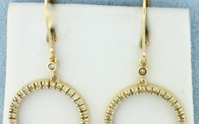 Diamond Circle Dangle Earrings In 14k Yellow Gold