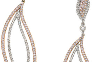 Diamond, Colored Diamond, Gold Earrings The articulated earrings feature...