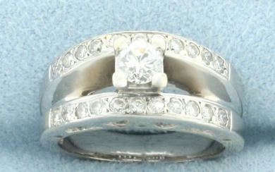Diamond Engagement Ring with Heart Accents in 18 White Gold