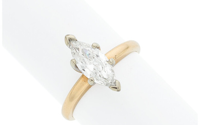 Diamond, Gold Ring Stones: Marquise-cut diamond weighing a total...