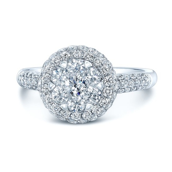 Diamond Illusion Bezel Center Halo Eng Ring In 14k White Gold