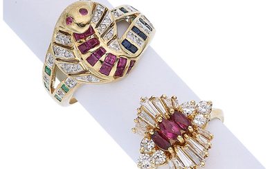 Diamond, Multi-Stone, Gold Rings The lot includes a serpent...