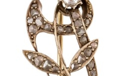 Diamond rose brooch GG 750/000 uncut, checked, with diamond roses 4 - 1.5 mm, L. 48.5 mm, 6.5 g