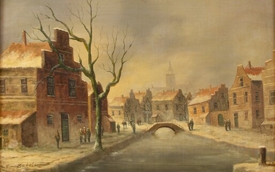 Dutch School: Dutch canal scene in winter, probably after Reinier...