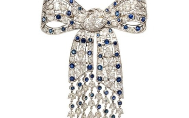 EVELYN CLOTHIER, DIAMOND AND SAPPHIRE BOW BROOCH