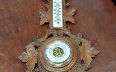 Early 20th Century French Carved Barometer with Grape Leaf Detailing