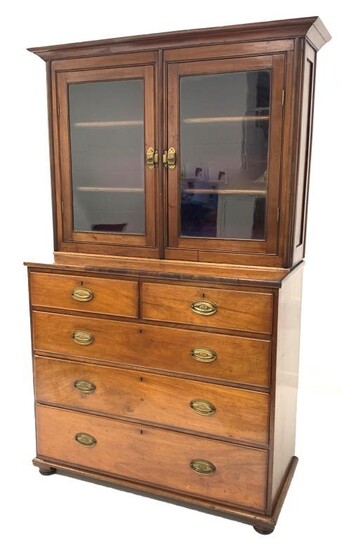 Early to mid 19th century walnut bookcase on chest,...