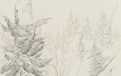 Edmond de Bretenières (1804-1882), Waterfall near Rosenlaui in Reichenbach Valley, Journey to Switzerland, sketchbook, 1835, Pencil drawing
