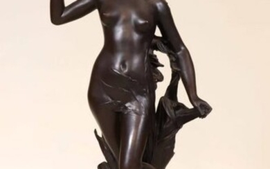 Edouard Drouot, Bronze, Female Nude with Leaves