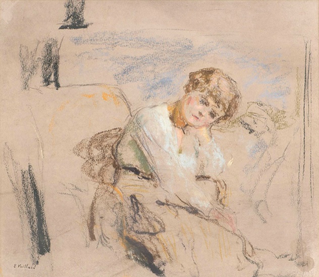Édouard VUILLARD (1868-1940) "Le Modèle Blond au bord d'un fauteuil", pastel sur papier signé en...