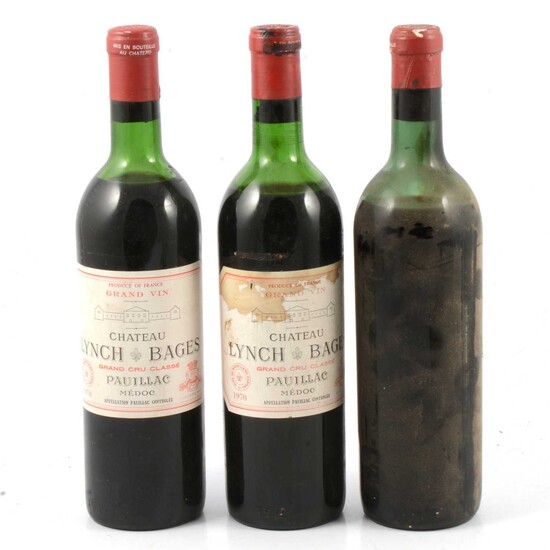 Eight assorted bottles and a half bottle of vintage French wines, low levels and seepage