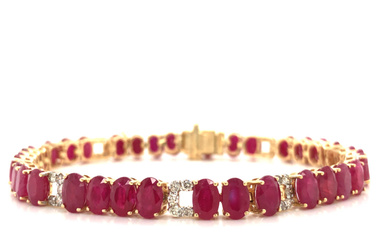 Elegant Oval Ruby & Diamond Bracket Line Bracelet