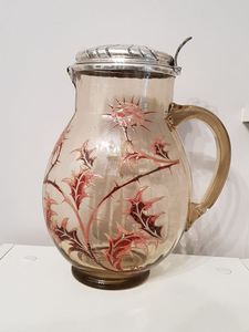 Emile Gallé - Large jug in smoked glass decorated with thistles and cross of Lorraine