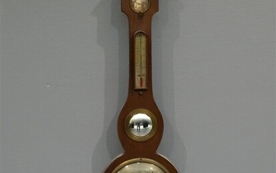 (-), Engelse mahonie banjobarometer voorzien van spiegeltje en...