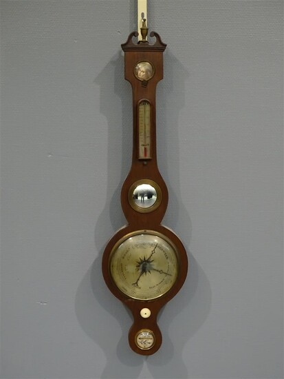(-), Engelse mahonie banjobarometer voorzien van spiegeltje en...