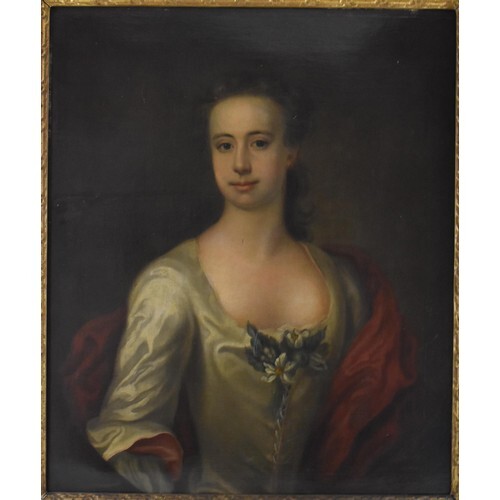 English School 18th century portrait of a woman, half length...