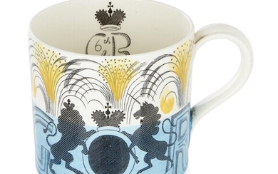 Eric Ravilious (1903-1942) for Wedgwood, Commemorative mug to celebrate the Coronation, 1937, Transfer-printed earthenware, Underside with impressed marks and printed 'TO COMMEMORATE/THE CORONATION/OF THEIR MAJESTIES/KING GEORGE I/QUEEN...