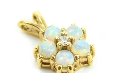 Estate 14kt Gold Diamond & Opal Necklace Pendant