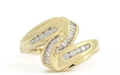 Estate Baguette Round Diamond Channel-Set Zigzag Ring 14K Yellow Gold, 3.39 Gram