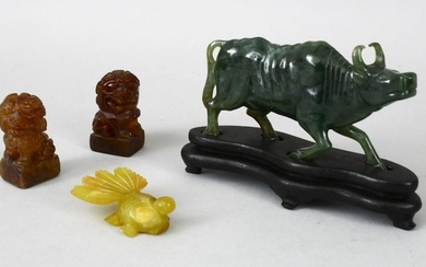 FOUR CHINESE 20TH CENTURY CARVED HARDSTONE FIGURES