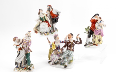 FOUR LARGE PORCELAIN COUPLES FROM THE COMMEDIA DELL'ARTE