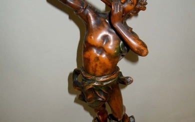FRENCH SEMI NUDE BOY FLUTE PLAYER SPELTER SCULPTURE 19c An impressive 19th Century French Spleter
