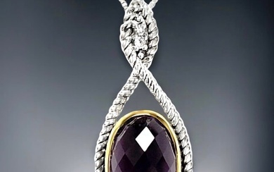 Faceted Oval Amethyst Pendant with 14K Gold and Sterling Silver