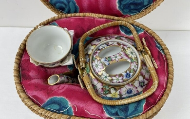 Famille Rose Teapot Set with Basket