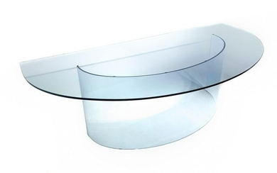 Fiam, desk in glass with plane demilune, foot formed by