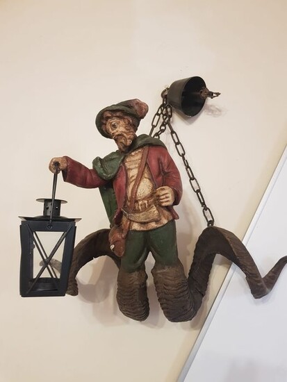 Figurine, Hanging lamp, Vessel - Folk Art - Limewood - Early 20th century