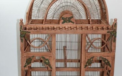 Folk Art painted wooden birdcage