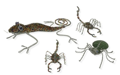 Four African Zulu beaded wire animal sculptures