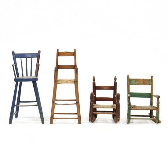 Four Antique Primitive Child's Chairs