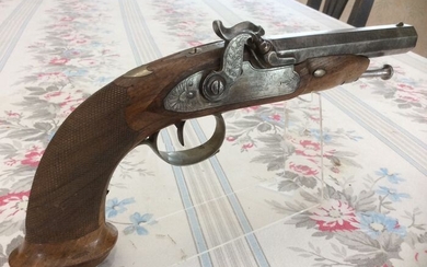 France - 1840/50 - luxe - finement gravé et sculpté - canon lourd - Percussion - Pistol - 14mm cal