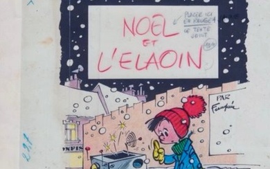 Franquin, André - 1 Original coloring + original title banner + bromide - Noël et l'Elaoin - 1959
