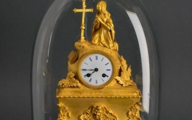 French Dore Bronze Mantel Clock w Woman in Prayer