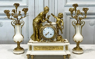 French Marble And Bronze Garniture