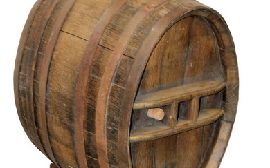 French oak & iron wine barrel on support